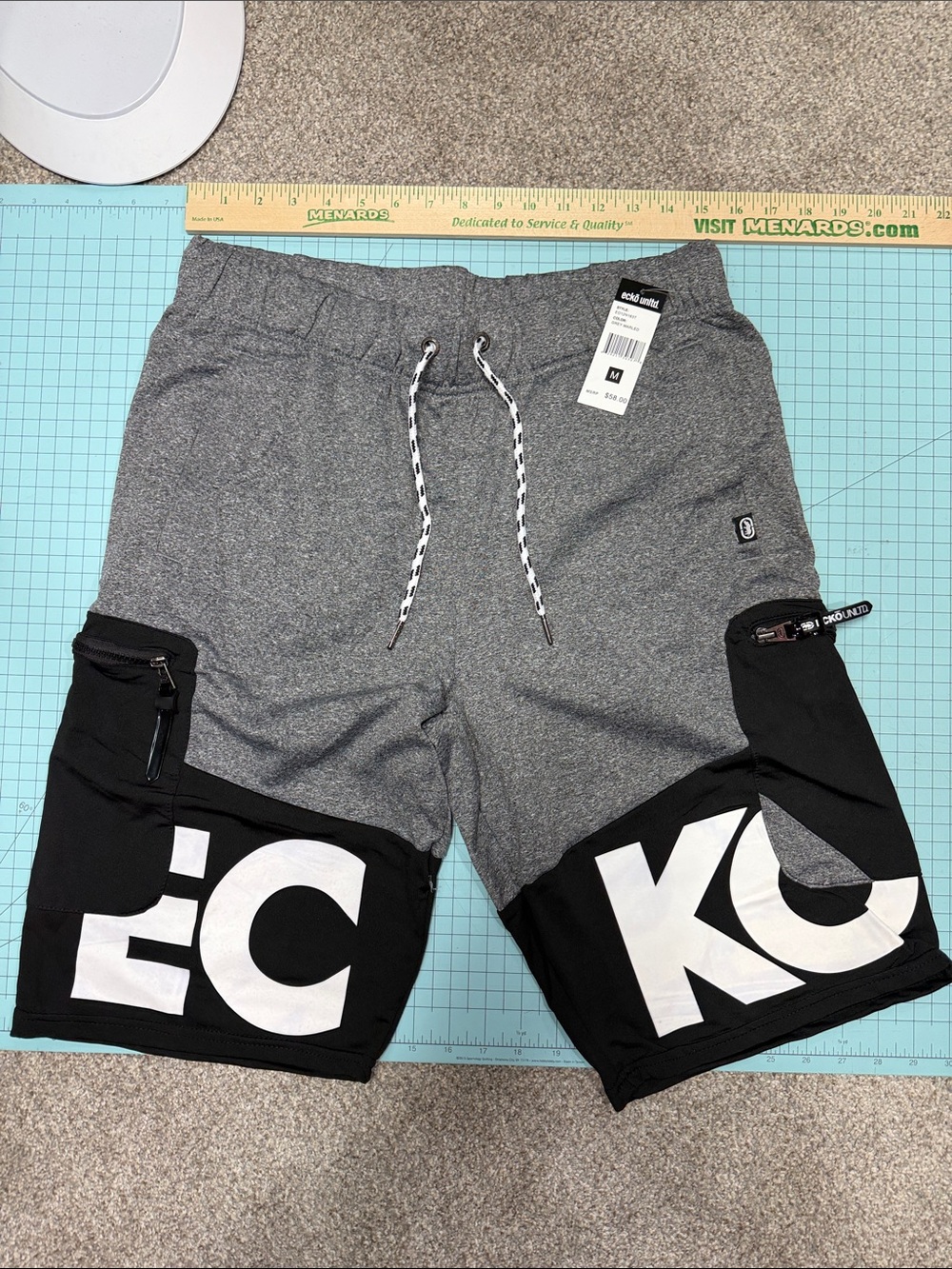 Ecko Unlimited Gray and Black Athletic Shorts with Bold Logo Panels